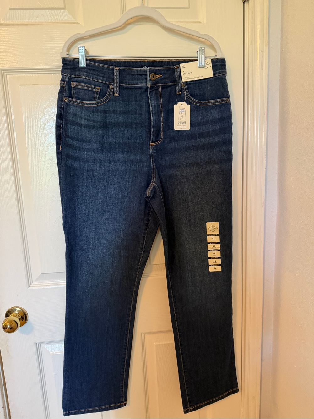 St. John's Bay Women's Straight Leg Dark Blue Stretch Jeans